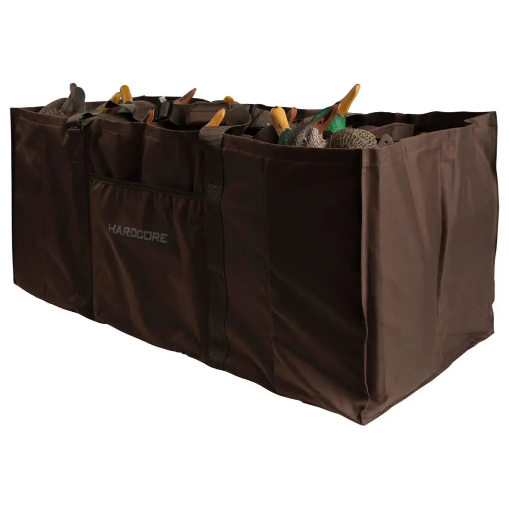 Protect your decoys and keep cords and weights separate with the Hard Core 12-slot bag. Durable, reinforced construction ensures your decoys will be protected for years of use. This bag also features bottom grommets for drainage and air circulation An adj