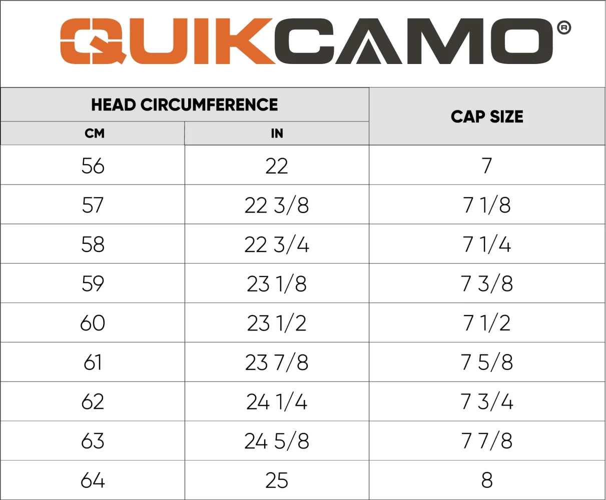 One Size Fits Most SM-XL (Hat size 6 to 8, 54-63cm) Adjustable Velcro Closure Premium Camo Hats w/a Built-in Face MaskQuikCamoThe Fowl Depot2-in-1 FRONT Face Mask and Camo Hat for Duck Hunting