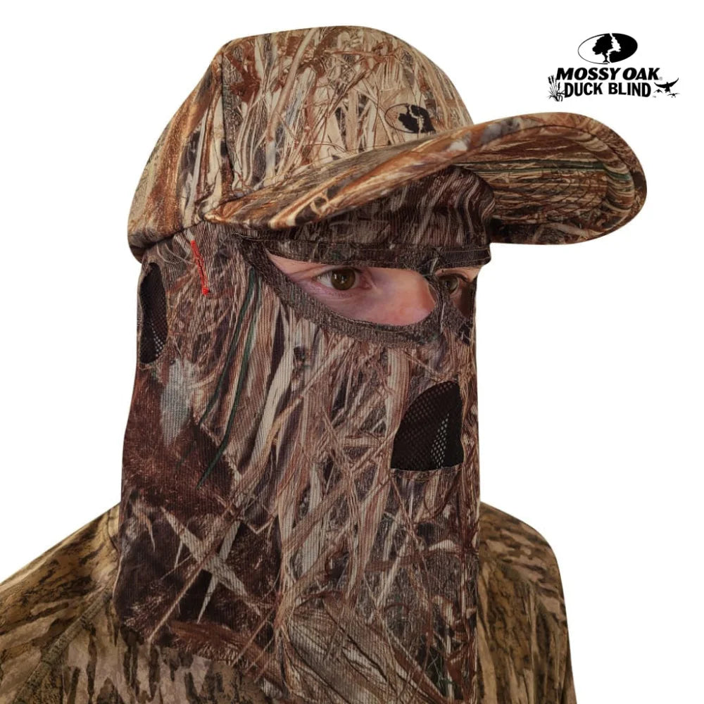One Size Fits Most SM-XL (Hat size 6 to 8, 54-63cm) Adjustable Velcro Closure Premium Camo Hats w/a Built-in Face MaskQuikCamoThe Fowl Depot2-in-1 FRONT Face Mask and Camo Hat for Duck Hunting