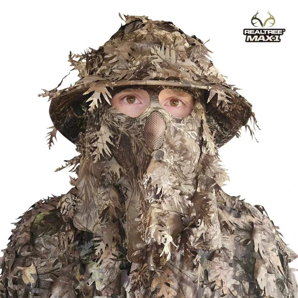 One Size Fits Most SM-XL (Hat size 6 to 8, 54-63cm)Custom Fit with Locking Drawstring Choose From 12 Camo PatternsQuikCamoThe Fowl Depot2-in-1 Leafy Face Mask and Bucket Hat (Adjustable, OSFM)