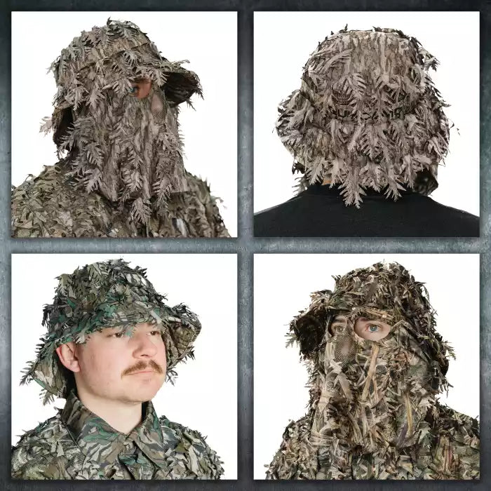 One Size Fits Most SM-XL (Hat size 6 to 8, 54-63cm)Custom Fit with Locking Drawstring Choose From 12 Camo PatternsQuikCamoThe Fowl Depot2-in-1 Leafy Face Mask and Bucket Hat (Adjustable, OSFM)