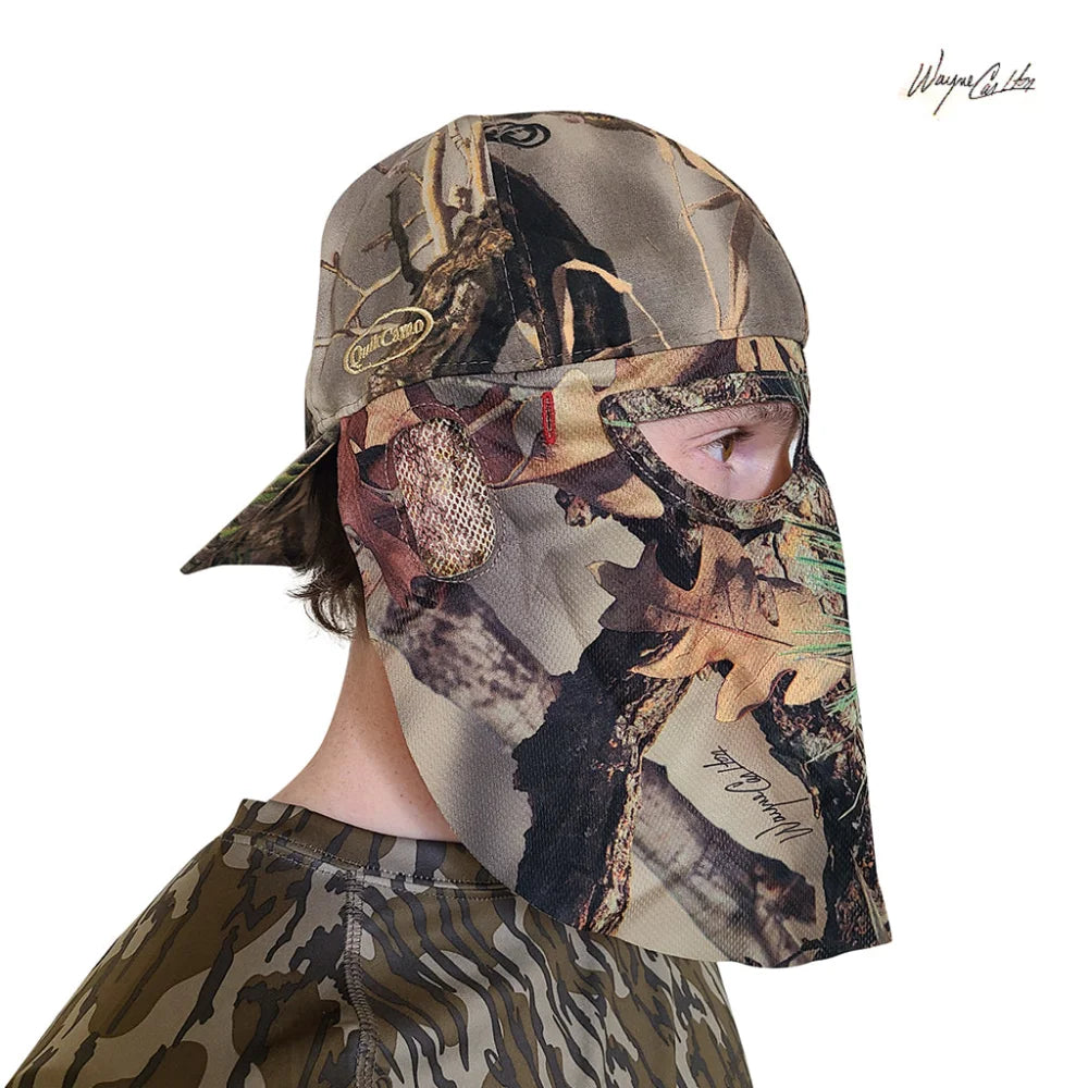 Double Check Your Head Size and Camo Pattern Selection Mask Drops From BACK/REAR of the HatQuikCamoThe Fowl Depot2-in-1 REAR Face Mask and Camo Hat (Fitted)