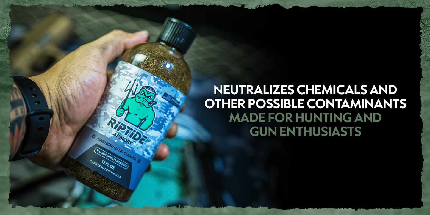 Riptide Armory Advanced Hand Cleaner With Walnut Shell Fragments - Use Cutting Edge Advancements to Leave Hands Carbon & Chemical Free - Veteran Founded & Formulated by Former US Navy Seal MOST ADVANCED FORMULATIONS! This high-performance hand soap uses w