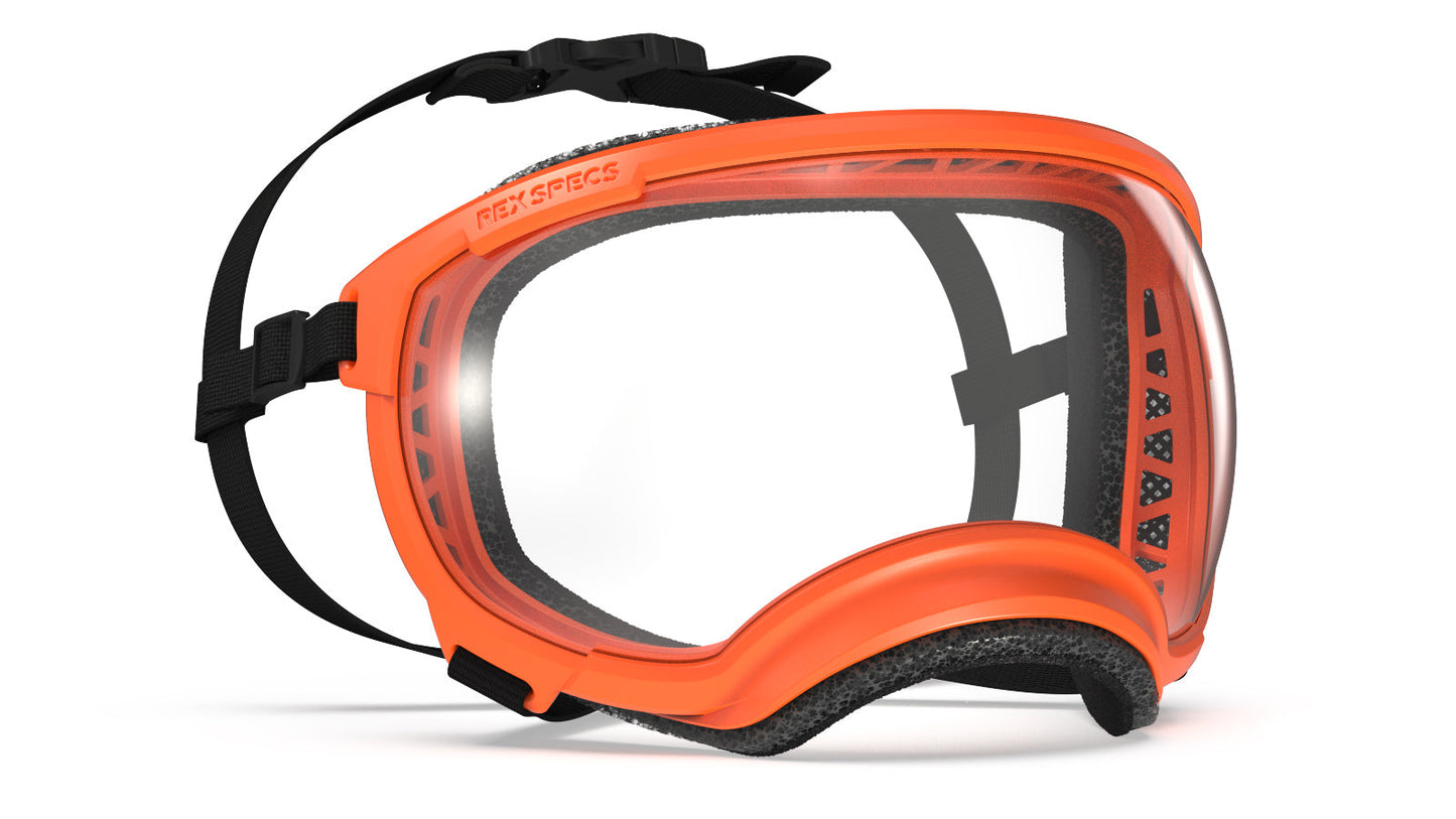 Rex Specs Goggles provide stable, secure eye protection for your dog. Rex Specs are used by professional working dogs deploying from helicopters, simple sunny day strollers, bird flushing hunting dogs and motorcycle-riding pup alike. Wherever and whatever