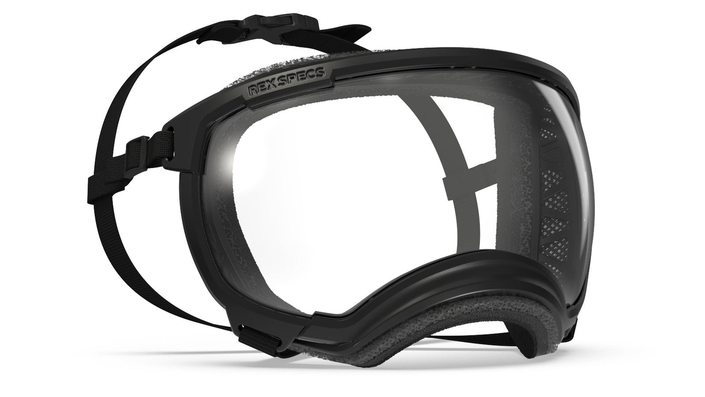 Rex Specs Goggles provide stable, secure eye protection for your dog. Rex Specs are used by professional working dogs deploying from helicopters, simple sunny day strollers, bird flushing hunting dogs and motorcycle-riding pup alike. Wherever and whatever