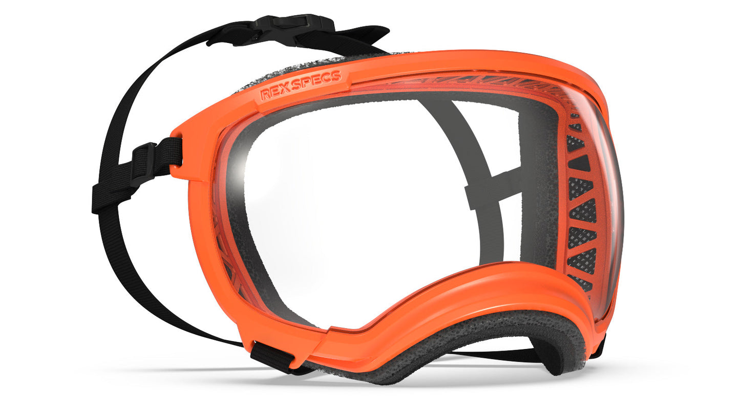 Rex Specs Goggles provide stable, secure eye protection for your dog. Rex Specs are used by professional working dogs deploying from helicopters, simple sunny day strollers, bird flushing hunting dogs and motorcycle-riding pup alike. Wherever and whatever