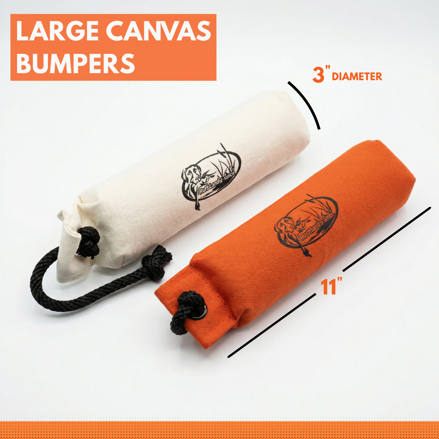 HuntEmUp Large Orange Canvas Dog Training Bumpers – 6-Pack with Throw Ropes