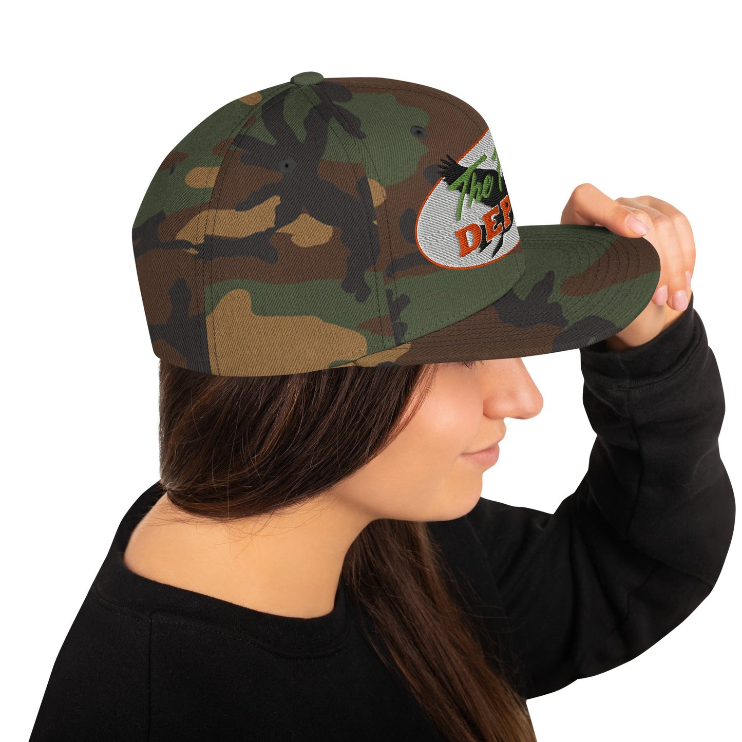 This hat is structured with a classic fit, flat brim, and full buckram. The adjustable snap closure makes it a comfortable, one-size-fits-most hat. • 80% acrylic, 20% wool • Green Camo is 60% cotton, 40% polyester • Structured, 6-panel, high-profile • 6 e