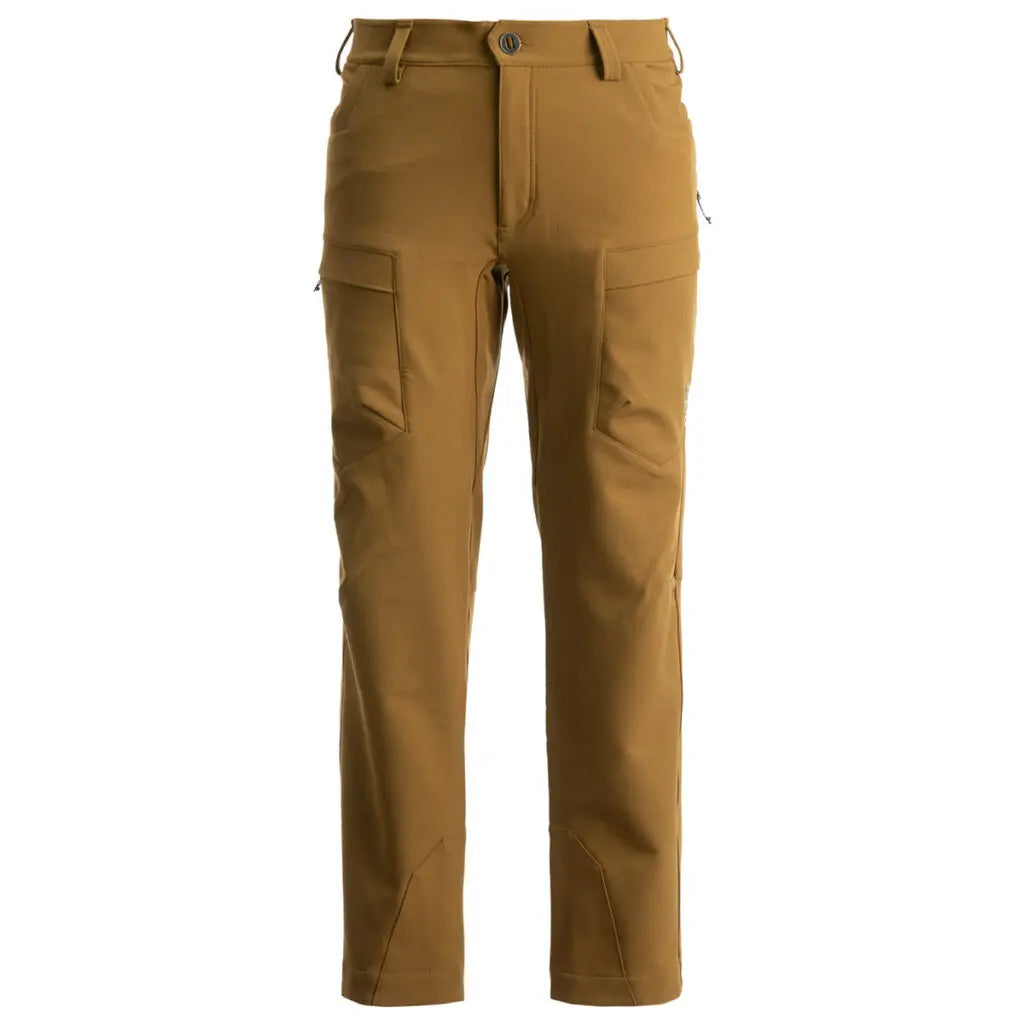 The new Softshell Pant is perfectly engineered with tech-savvy features including side seam vent zippers that can be opened for cooling down when midday temps peak, or during laborious hikes in and out. The gusseted crotch and articulated knees offer outs