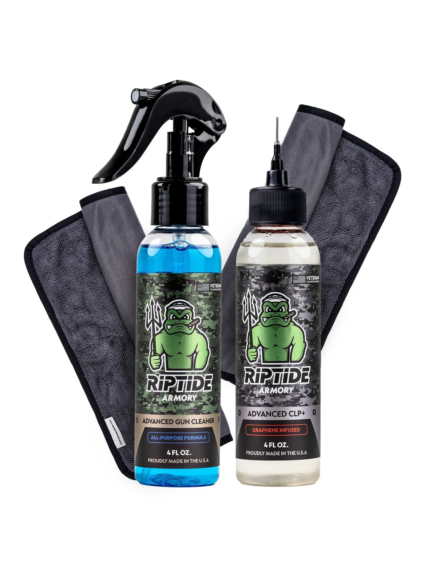 Riptide Armory Advanced Gun Cleaner & CLP+ Graphene 4oz 2 Step Kit - Cleans, Lubes, Protects Targeted Long-Lasting Formula - Nano Coat Technology - Veteran Owned & Formulated by Former US Navy Seal MOST ADVANCED FORMULATIONS! This high-performance, 2-step