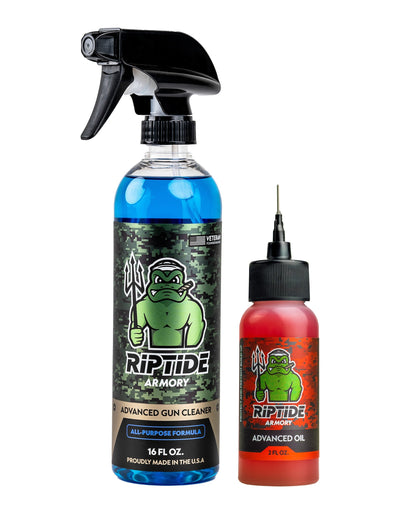 Riptide Armory Advanced Gun Cleaner & Advanced Oil 2 Step Kit - Cleans, Lubes, Protects Targeted Long-Lasting Formula - Nano Coat Technology - Veteran Owned & Formulated by Former US Navy Seal MOST ADVANCED FORMULATIONS! This high-performance, 2-step gun