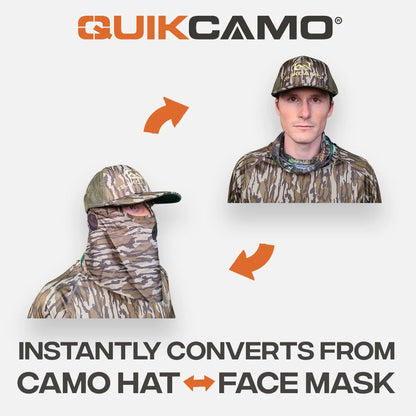 One Size Fits Most SM-XL (Hat size 6 to 8, 54-63cm) Adjustable Velcro Closure Premium Camo Hats w/a Built-in Face MaskQuikCamoThe Fowl Depot2-in-1 FRONT Face Mask and Camo Hat for Duck Hunting