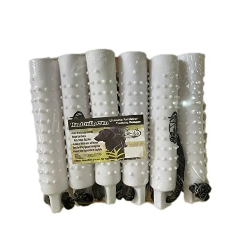 HuntEmUp Large Plastic Dog Training Bumper with Throw Rope and Air Valve White 6pc