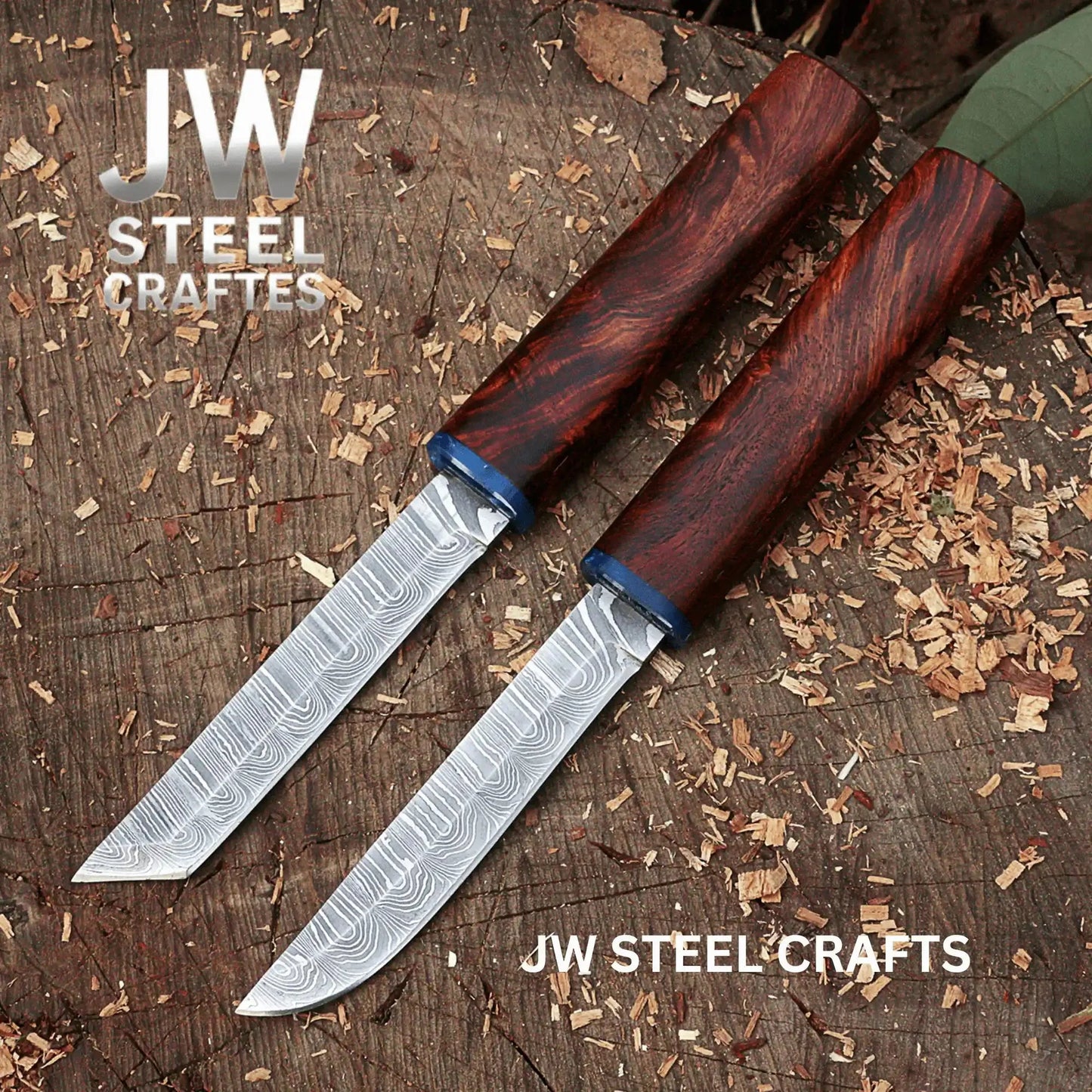 3-Piece Handmade Knife Set — 5-Inch Damascus Utility Blades with Rosewood Handles & Interlocking Scabbard