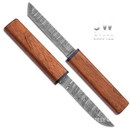 3-Piece Handmade Knife Set — 5-Inch Damascus Utility Blades with Rosewood Handles & Interlocking Scabbard