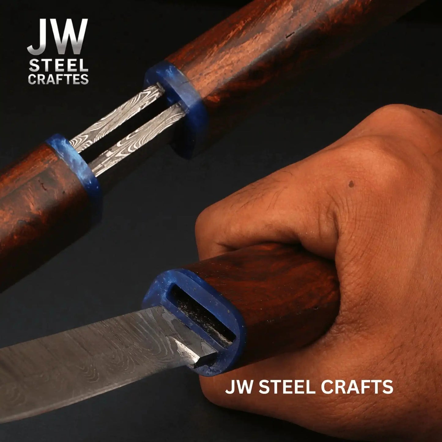 3-Piece Handmade Knife Set — 5-Inch Damascus Utility Blades with Rosewood Handles & Interlocking Scabbard