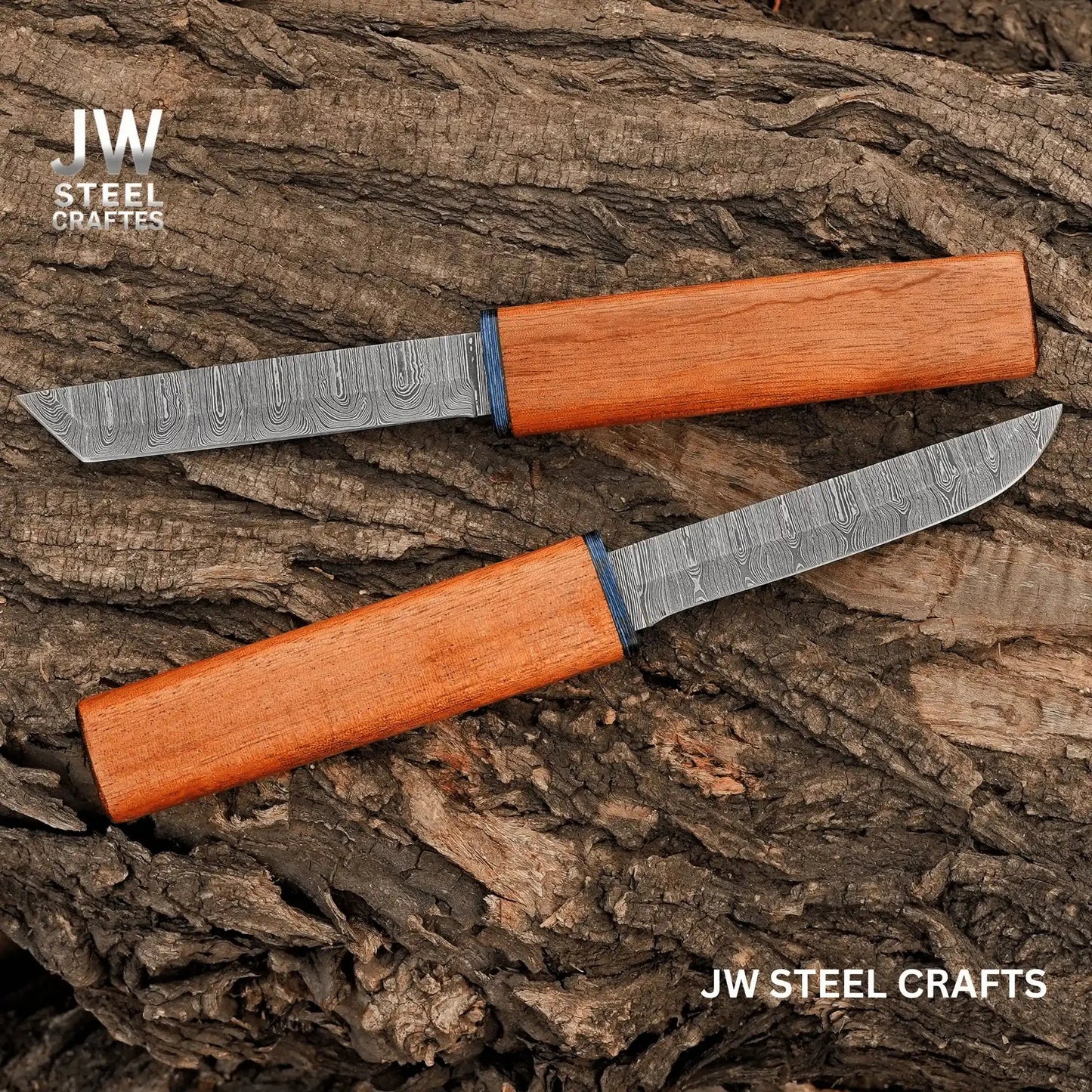 3-Piece Handmade Knife Set — 5-Inch Damascus Utility Blades with Rosewood Handles & Interlocking Scabbard
