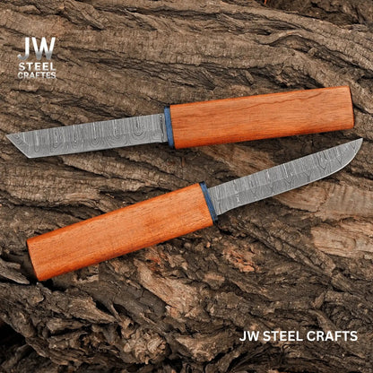 3-Piece Handmade Knife Set — 5-Inch Damascus Utility Blades with Rosewood Handles & Interlocking Scabbard