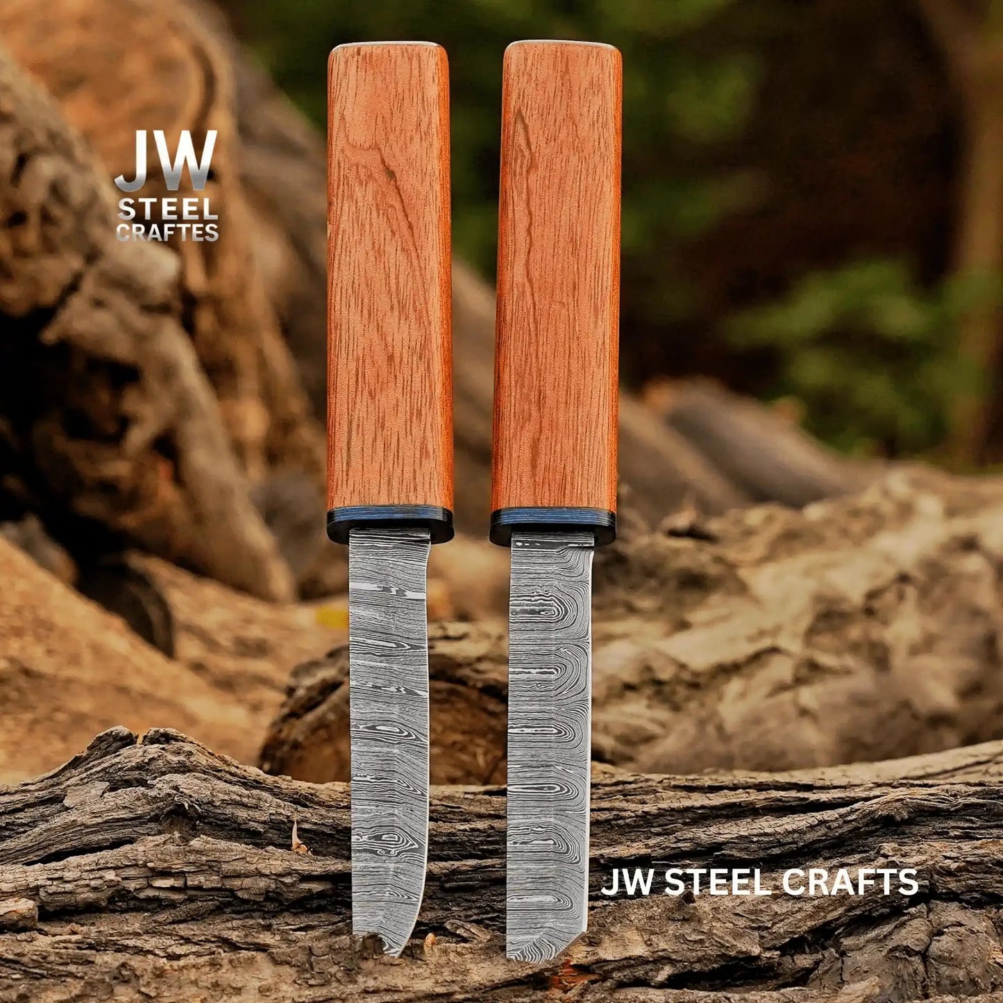 3-Piece Handmade Knife Set — 5-Inch Damascus Utility Blades with Rosewood Handles & Interlocking Scabbard