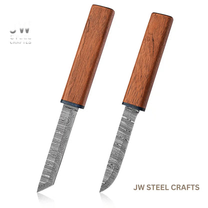 3-Piece Handmade Knife Set — 5-Inch Damascus Utility Blades with Rosewood Handles & Interlocking Scabbard