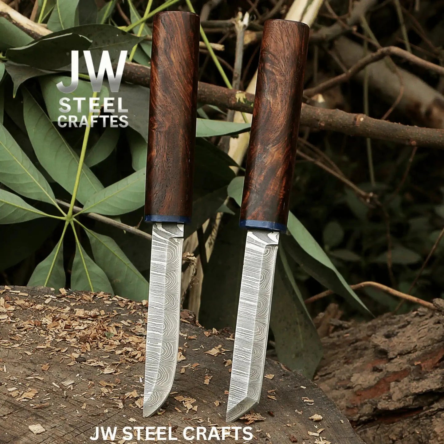 3-Piece Handmade Knife Set — 5-Inch Damascus Utility Blades with Rosewood Handles & Interlocking Scabbard