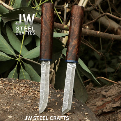 3-Piece Handmade Knife Set — 5-Inch Damascus Utility Blades with Rosewood Handles & Interlocking Scabbard