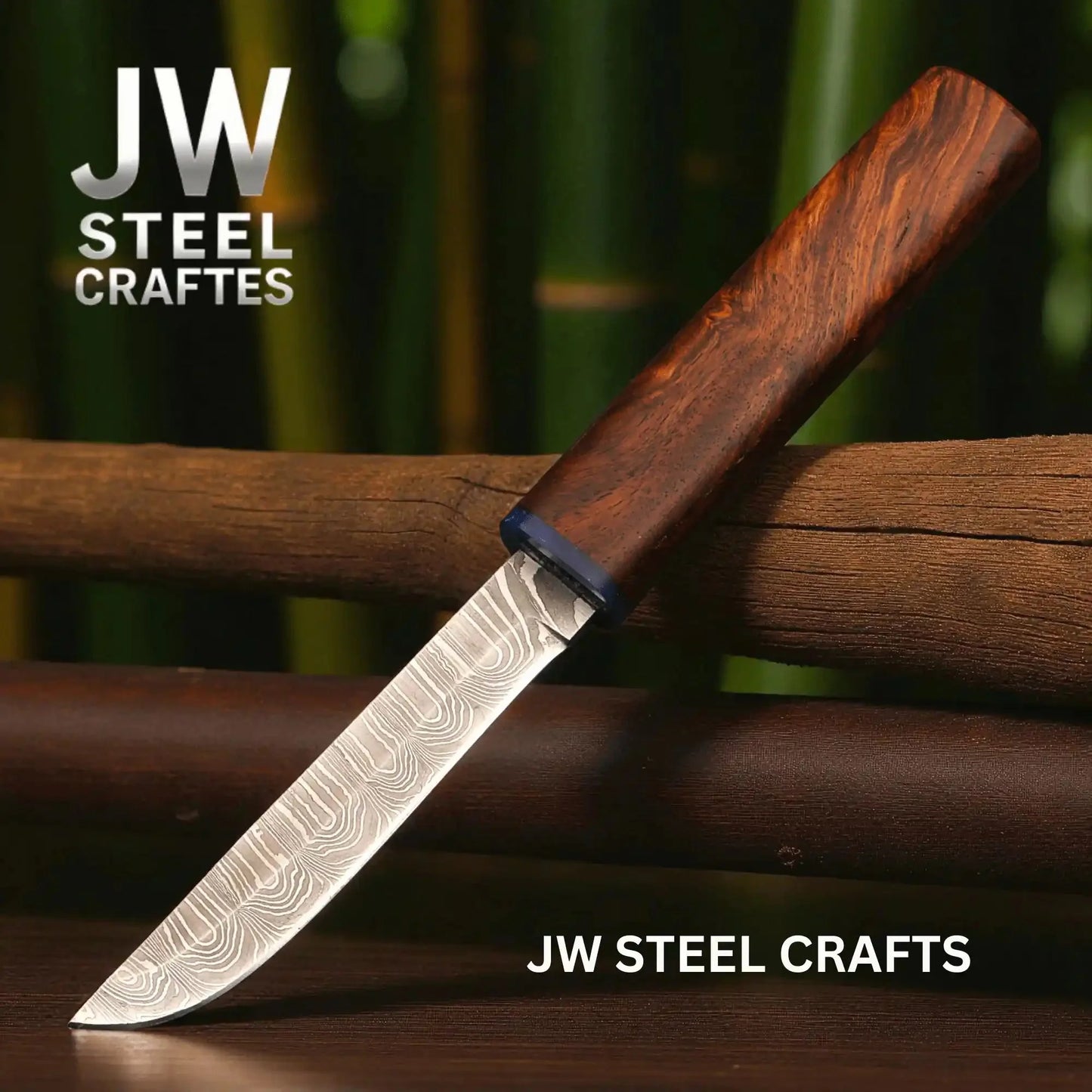 3-Piece Handmade Knife Set — 5-Inch Damascus Utility Blades with Rosewood Handles & Interlocking Scabbard