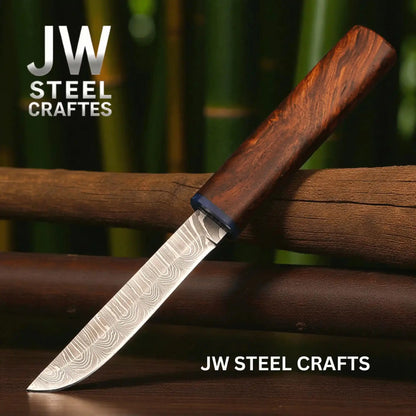 3-Piece Handmade Knife Set — 5-Inch Damascus Utility Blades with Rosewood Handles & Interlocking Scabbard