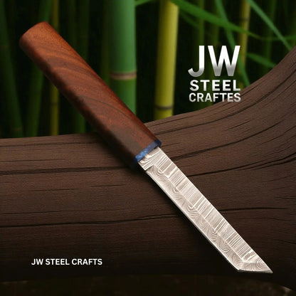 3-Piece Handmade Knife Set — 5-Inch Damascus Utility Blades with Rosewood Handles & Interlocking Scabbard