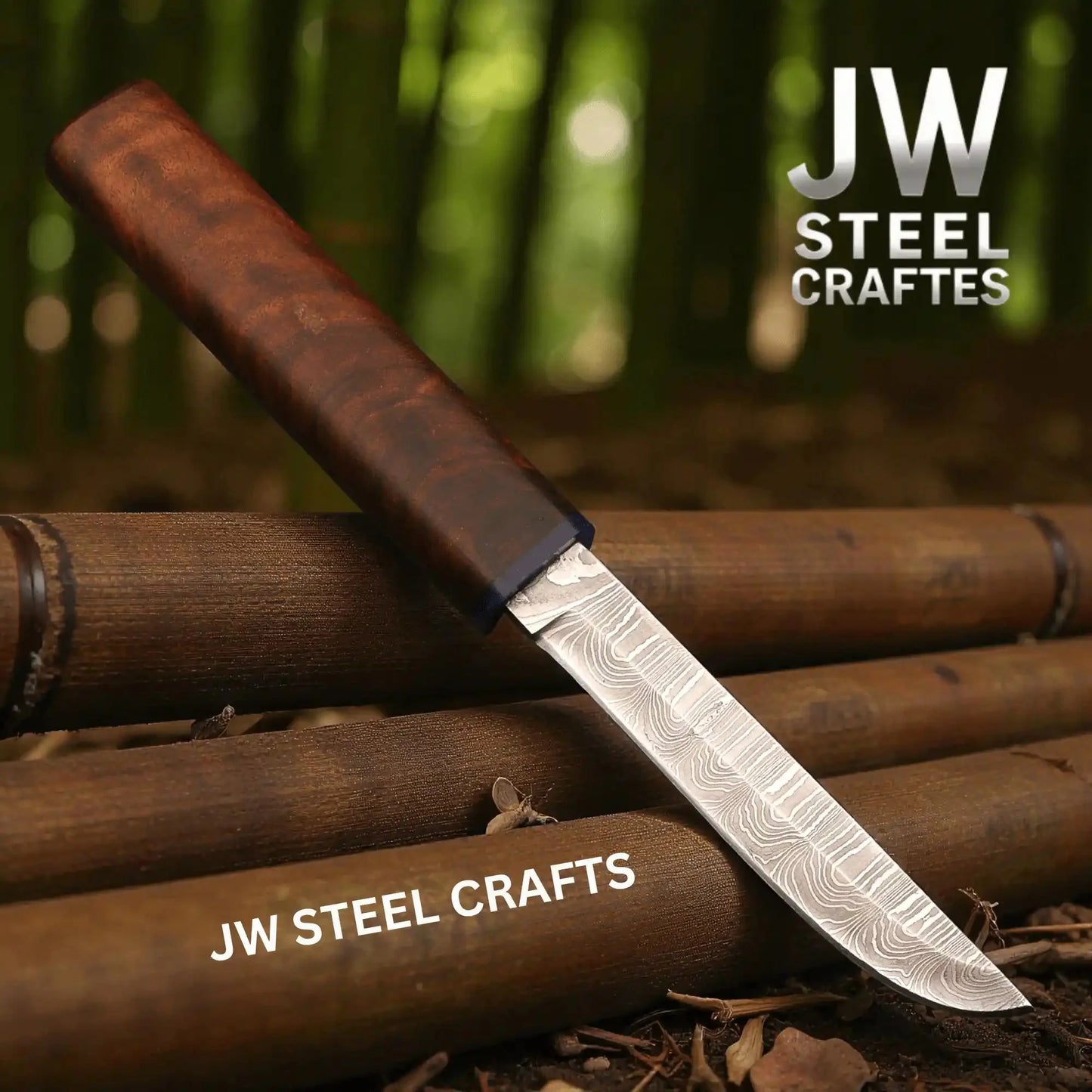 3-Piece Handmade Knife Set — 5-Inch Damascus Utility Blades with Rosewood Handles & Interlocking Scabbard