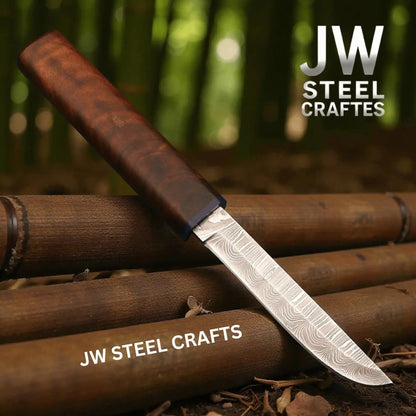 3-Piece Handmade Knife Set — 5-Inch Damascus Utility Blades with Rosewood Handles & Interlocking Scabbard