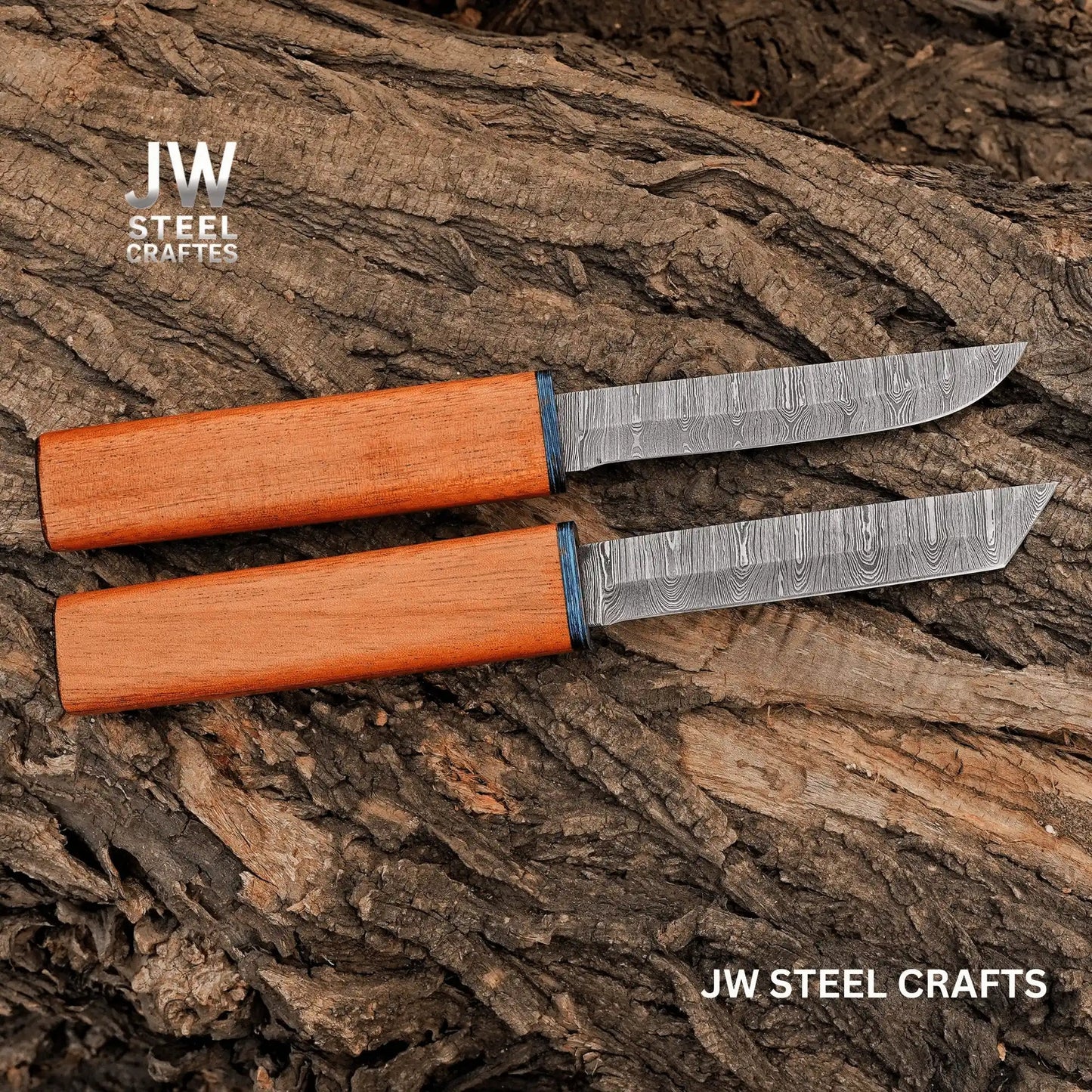 3-Piece Handmade Knife Set — 5-Inch Damascus Utility Blades with Rosewood Handles & Interlocking Scabbard
