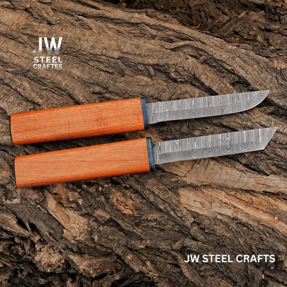 3-Piece Handmade Knife Set — 5-Inch Damascus Utility Blades with Rosewood Handles & Interlocking Scabbard