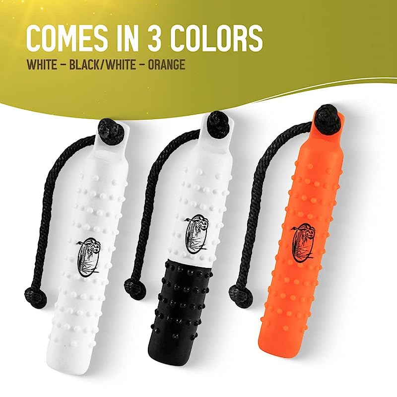 HuntEmUp Large Plastic Dog Training Bumper with Throw Rope and Air Valve White and Black 6pc
