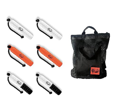 HuntEmUp Hunting Dog Training Equipment - 2 inch Plastic Bumpers With Throw Ropes 6pc + Mesh Bumper Bag