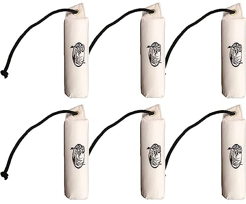HuntEmUp Hunting Dog Essentials Training Kit - 6 pc Large Canvas Dog Training Bumper White with Throw Rope + Bumper Mesh Bird Bag with Adjustable Strap