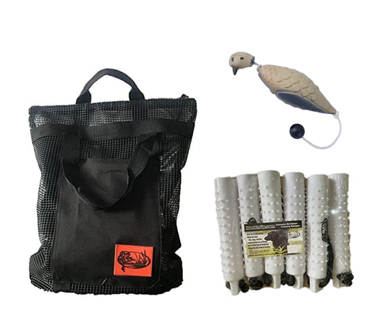 HuntEmUp Hunting Dog Essentials Training Kit - Mourning Dove Dummy + 6 pc  2-Inch White Bumpers +  Mesh Bumper Bag