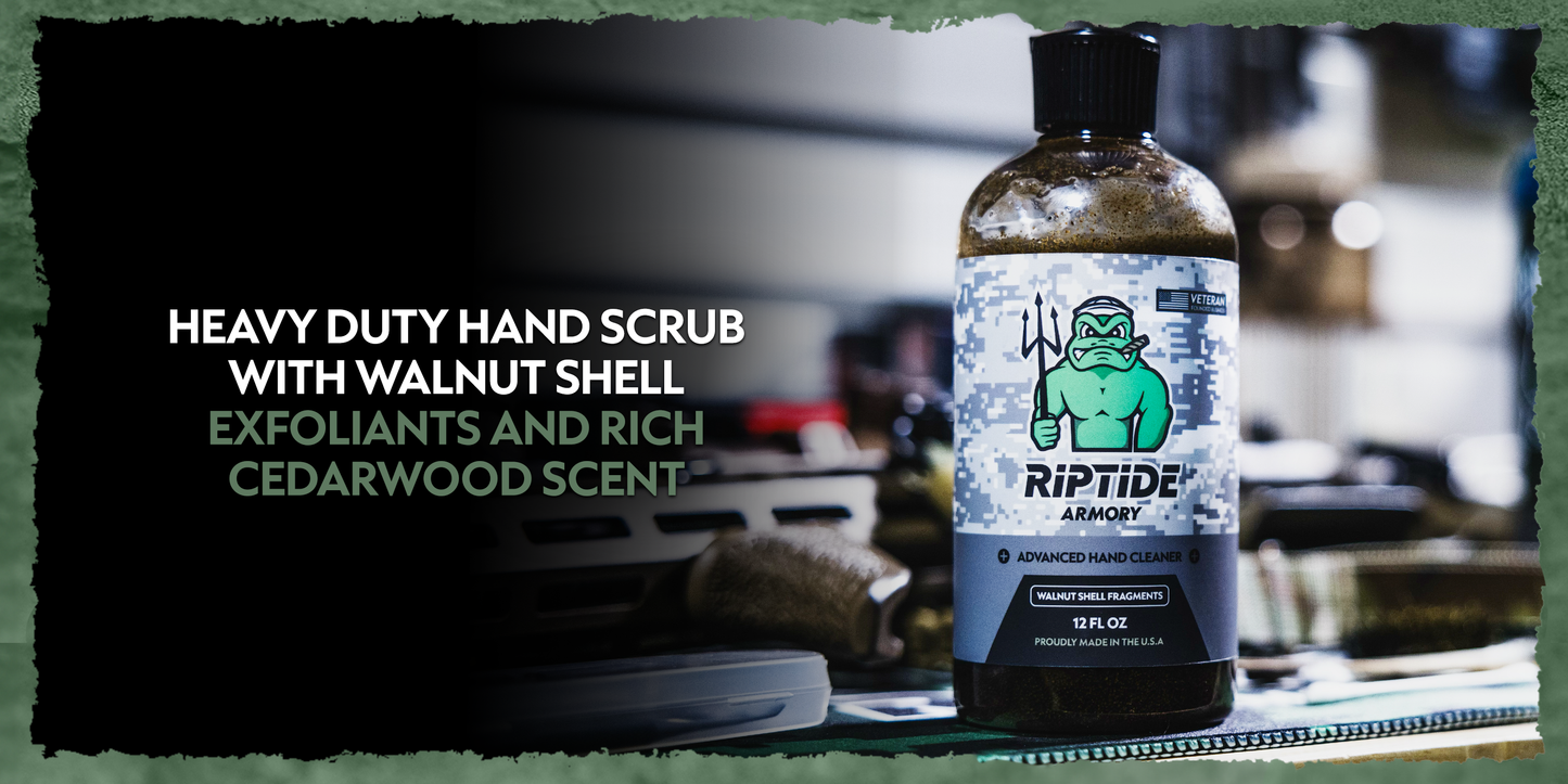 Riptide Armory Advanced Hand Cleaner With Walnut Shell Fragments - Use Cutting Edge Advancements to Leave Hands Carbon & Chemical Free - Veteran Founded & Formulated by Former US Navy Seal MOST ADVANCED FORMULATIONS! This high-performance hand soap uses w
