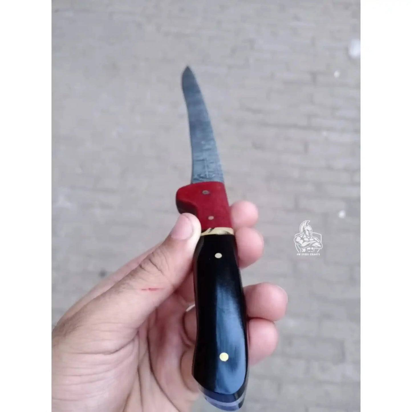 Handmade Damascus Boning Knife, Full Tang Fillet Knife with Black Micarta and Resin Handle, JW SteelCrafts