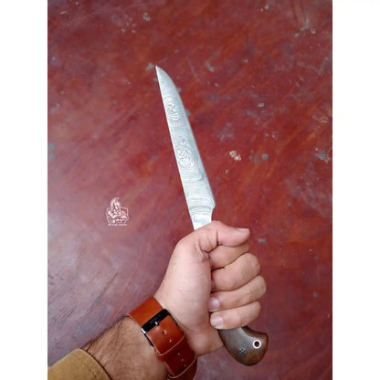 Handmade Damascus Fillet Knife – Flexible Fish Filleting Blade with Rosewood Handle, Full Tang Professional Fishing Knife, Leather Sheath Included, JW SteelCrafts