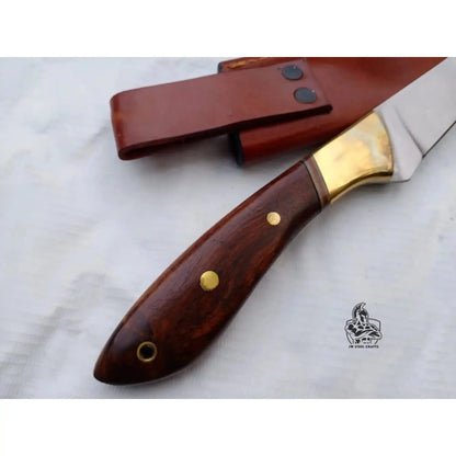 Handmade Fillet Knife – 11 Inch Overall, Curved Fish Filleting Blade with Rosewood Handle, Full Tang Fishing Knife with Leather Sheath, JW SteelCrafts
