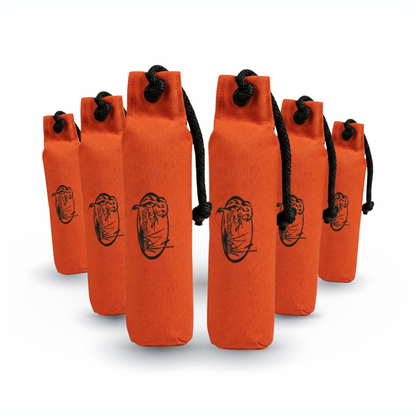 HuntEmUp Large Orange Canvas Dog Training Bumpers – 6-Pack with Throw Ropes