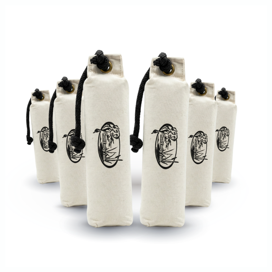 HuntEmUp Large Canvas Dog Training Bumpers – 6-Pack with Throw Ropes (White)