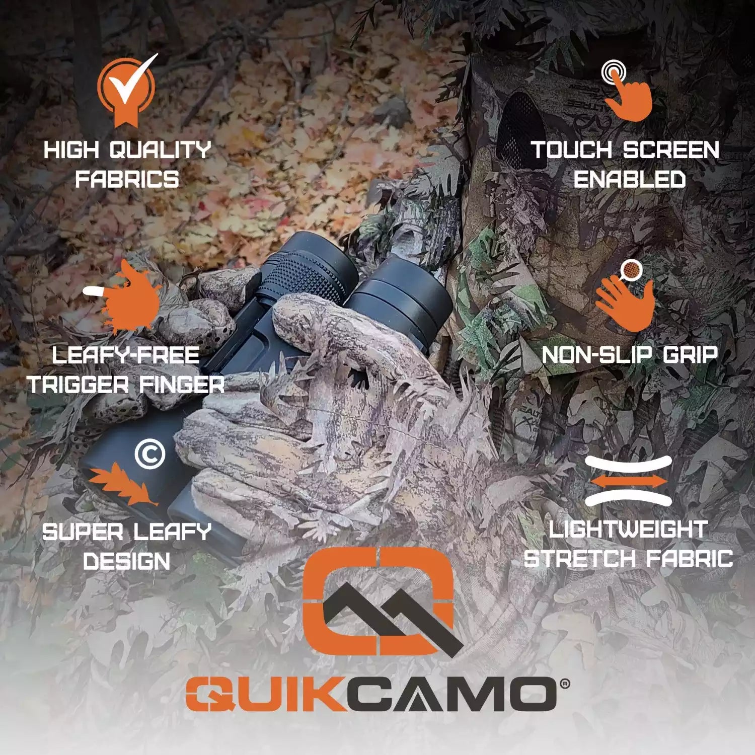 3D Leafy Camo Gloves for Hunting! 2 Styles, 2 Sizes, & 4 Camo Patterns!QuikCamoThe Fowl DepotLeafy Camo Gloves (Fingerless or Touchscreen Tips)