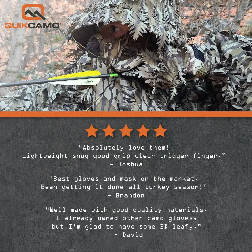 3D Leafy Camo Gloves for Hunting! 2 Styles, 2 Sizes, & 4 Camo Patterns!QuikCamoThe Fowl DepotLeafy Camo Gloves (Fingerless or Touchscreen Tips)