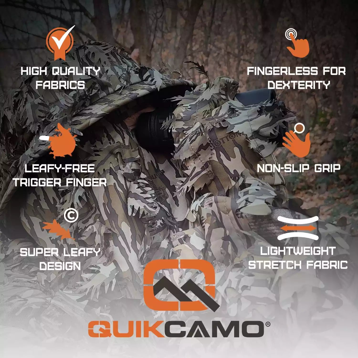 3D Leafy Camo Gloves for Hunting! 2 Styles, 2 Sizes, & 4 Camo Patterns!QuikCamoThe Fowl DepotLeafy Camo Gloves (Fingerless or Touchscreen Tips)