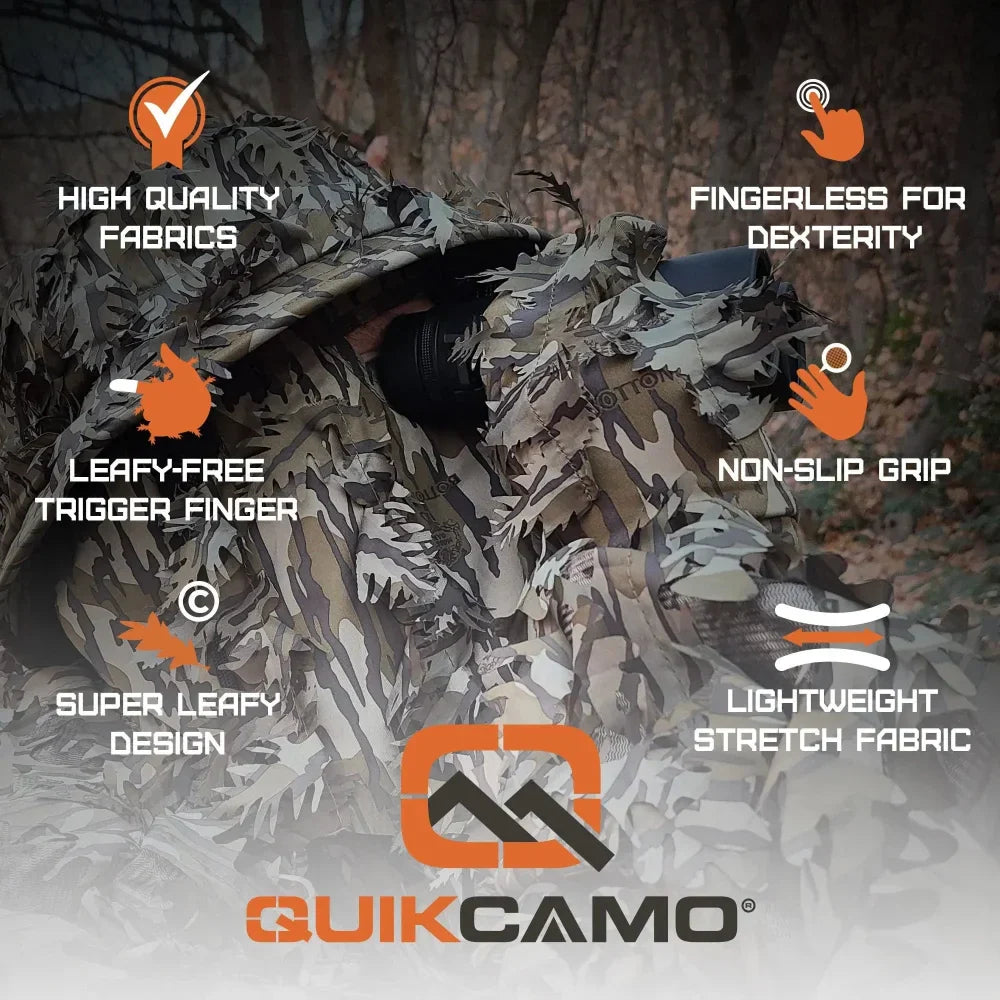 3D Leafy Camo Gloves for Hunting! 2 Styles, 2 Sizes, & 4 Camo Patterns!QuikCamoThe Fowl DepotLeafy Camo Gloves (Fingerless or Touchscreen Tips)