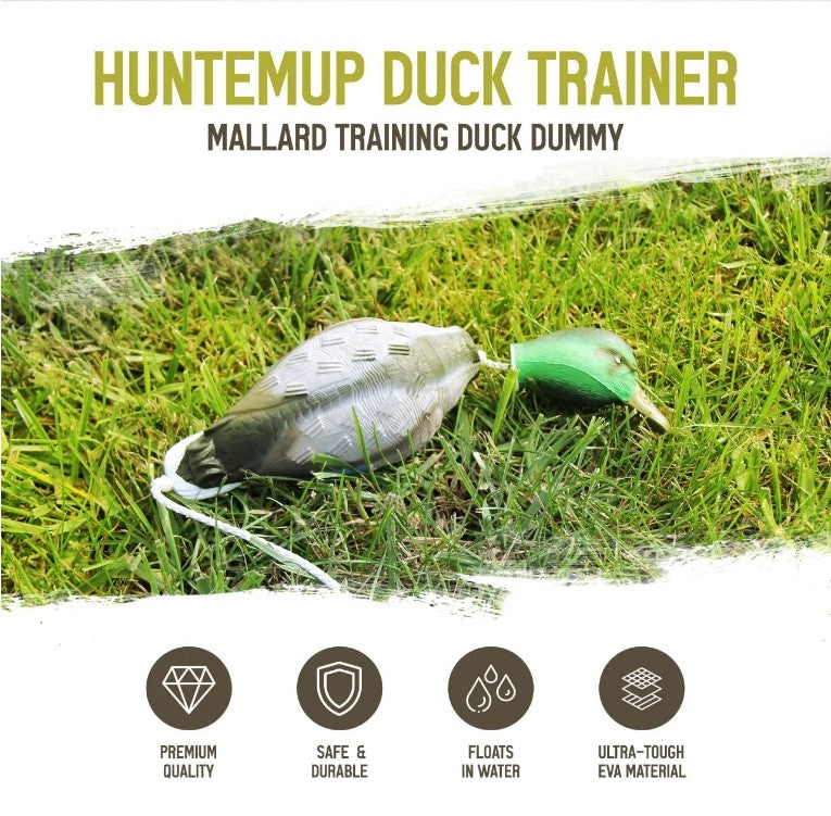 HuntEmUp Hunting Dog Training Equipment -  4 pc Canvas Bumpers With Throw Ropes + Dead Fowl Mallard Dummy +  Mesh Bumper Bag