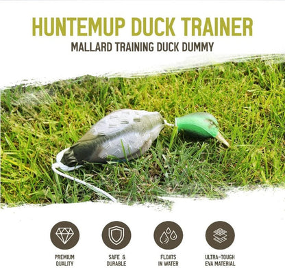 HuntEmUp Hunting Dog Essentials Training Kit - Mesh Bumper Storage Bag + Dead Fowl Mallard Dummy + Whistle & Lanyard + Braided Leather Leash + Training Chain