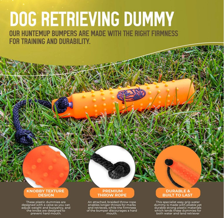 HuntEmUp Large Plastic Dog Training Bumper with Throw Rope and Air Valve  Orange 6pc